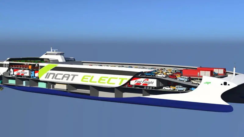 Australian technological challenge to the conventional ro-pax: the Incat hybrid-electric wave-piercer.