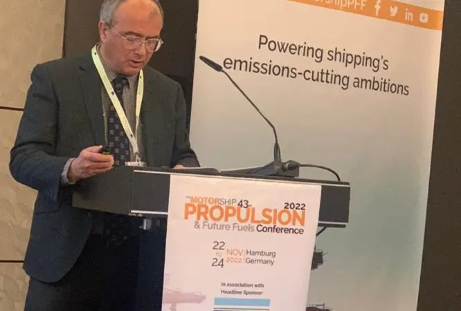 ICS Technical Director Chris Waddington, pictured speaking at the Propulsion & Future Fuels conference in Hamburg in November.