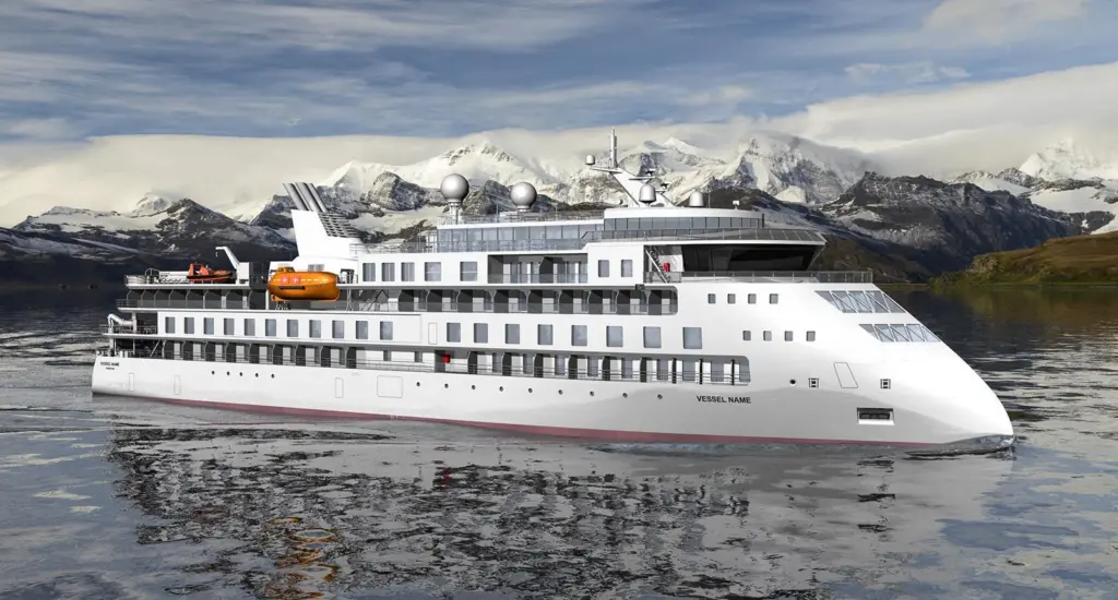 An Ulstein X-BOW expedition cruise vessel of CX103 design