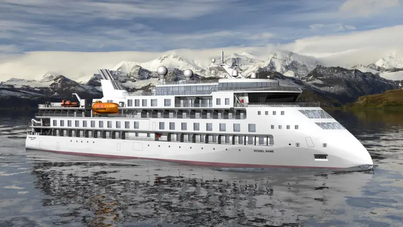 An Ulstein X-BOW expedition cruise vessel of CX103 design