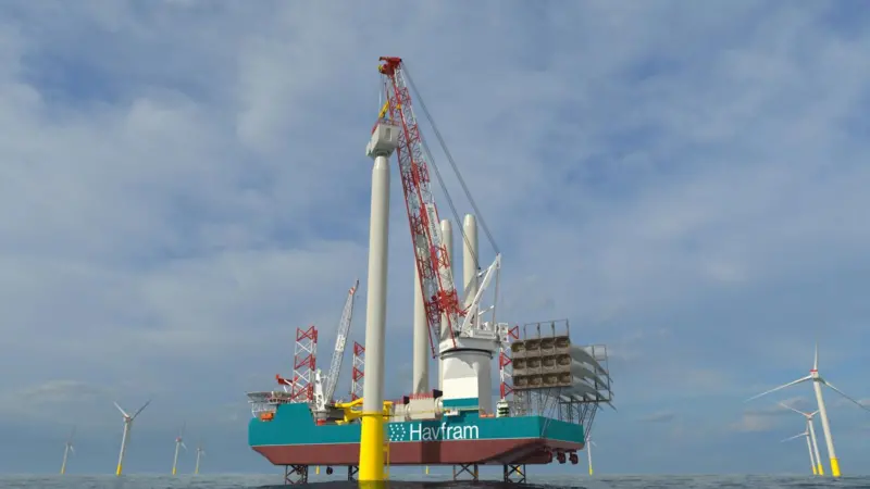 Havfram Wind WTIV equipped with a 3000mt Huisman leg encircling crane