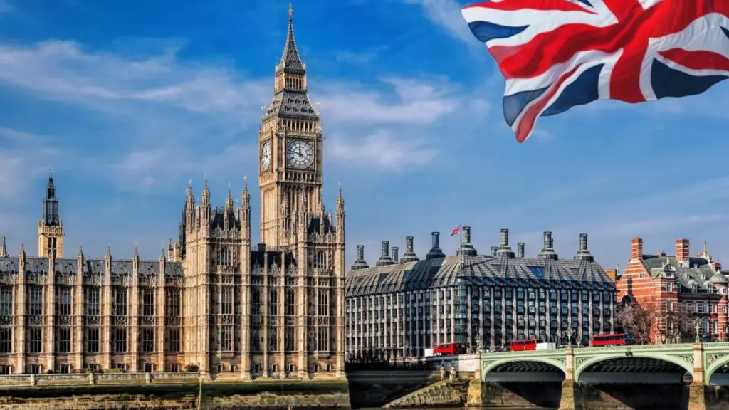 Palace of Westminster and union flag