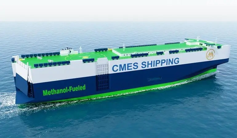 An impression of a methanol-fuelled PCTC being built for CMES