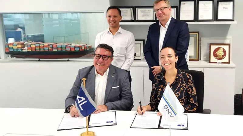AL Group Fleet Director Tonci Zdunic DNV’s Regional Manager South East Asia, Pacific & India, Maritime, Cristina Saenz de Santa Maria, Regional Finance Director Philip Pfeiffer and Geir Dugstad, DNV’s Senior Vice President, Ship Classification & Technical