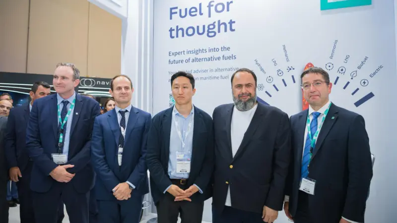 (l-r) Andy McKeran, LR CCO; Jerry Kalogiratos, CEO and director of Capital Product Partners; Ki-Sun Chung, vice chair/co-CEO at HD Hyundai Co; Evangelos Marinakis, CEO of Capital Maritime Capital Maritime & Trading Corp; Nick Brown, LR CEO