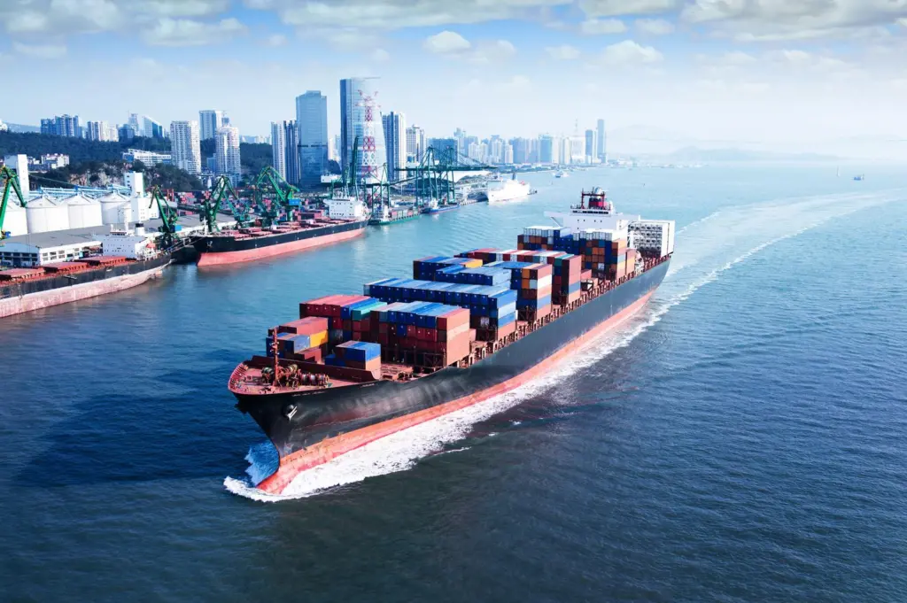 AI generated container ship with Hempaguard X7 silicone-based hull coating