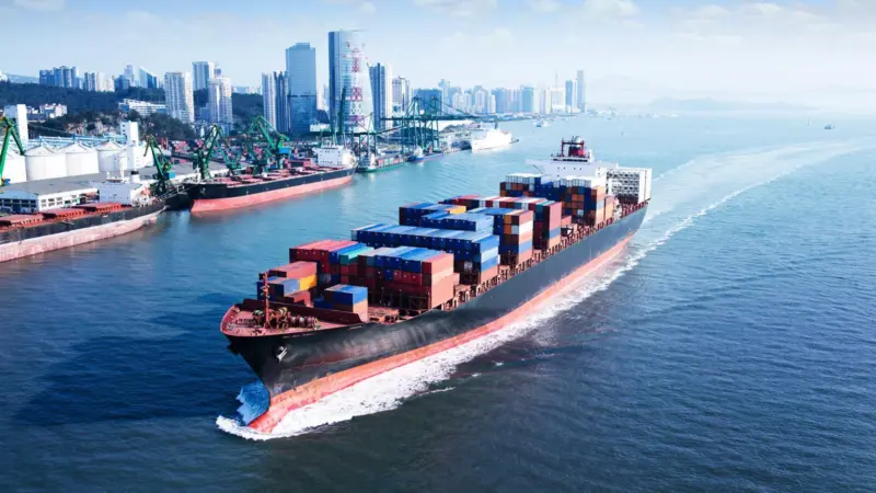 AI generated container ship with Hempaguard X7 silicone-based hull coating