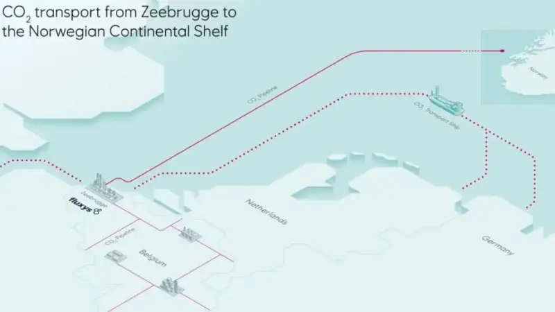 A map showing the Fluxys/Equinor carbon capture project