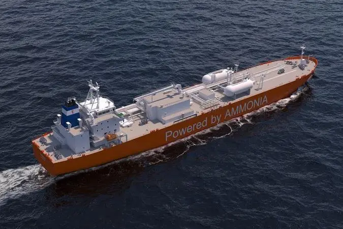 Picture shows a 3D rendering of Exmar LPG’s ammonia dual-fuel medium size gas carrier