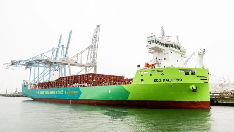 The 'Eco Maestro' - the first of 14 dual-fuel feeder ships for X-Press Feeders