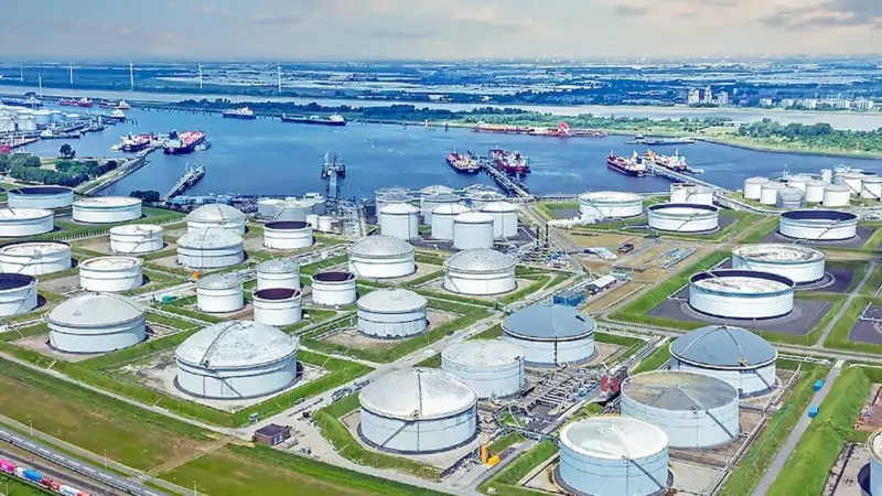 biofuel tanks at a port