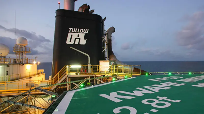 The image shows a Tullow offshore vessel in Ghanan waters