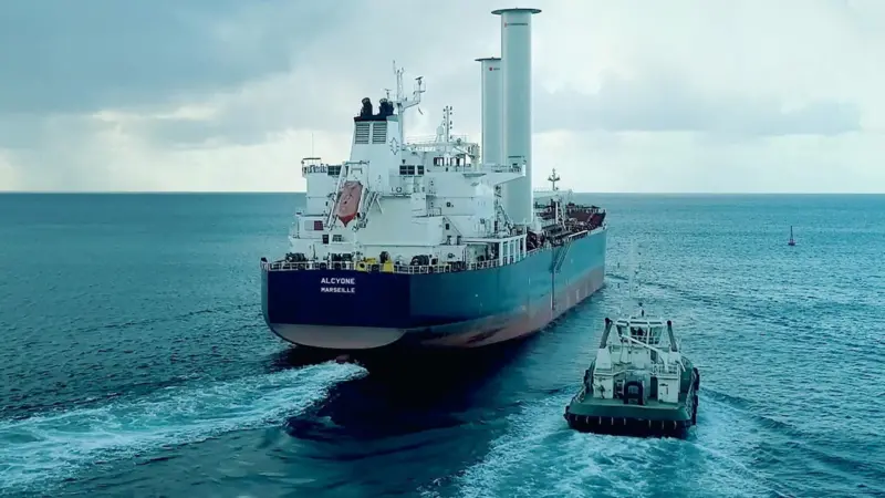 The image shows the tanker Alcyone at sea