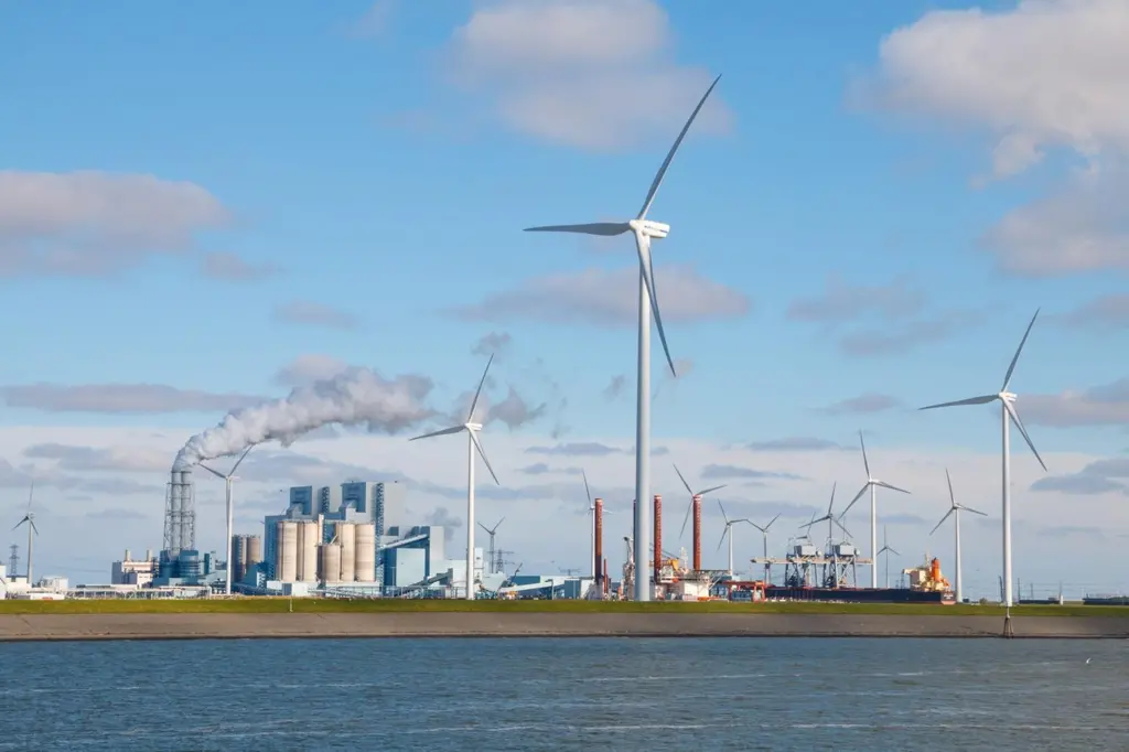 Factories and wind turbines