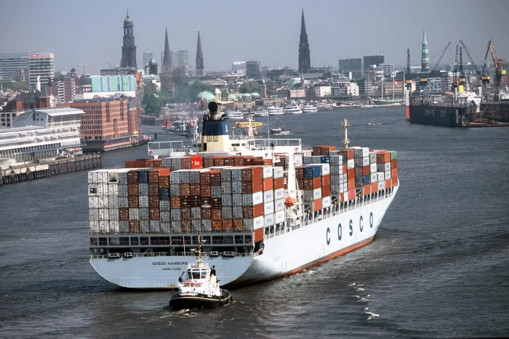 COSCO container ship at the Port of Hamburg