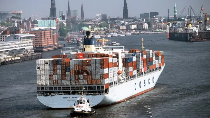 COSCO container ship at the Port of Hamburg