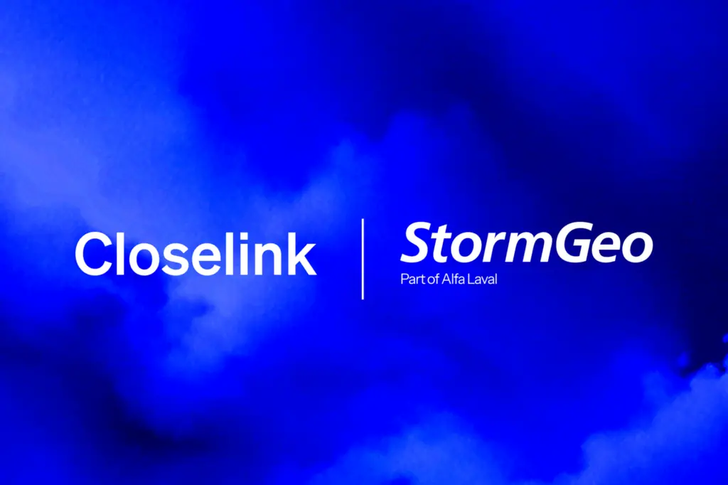 The image features the names Closelink and StormGeo on a blue background