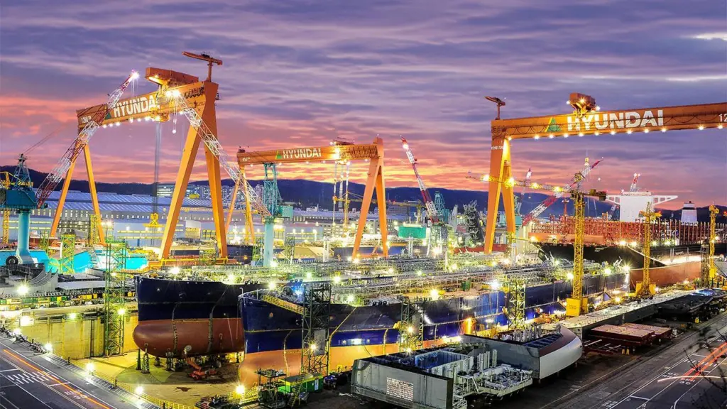 Hyundai cranes and a ship building built