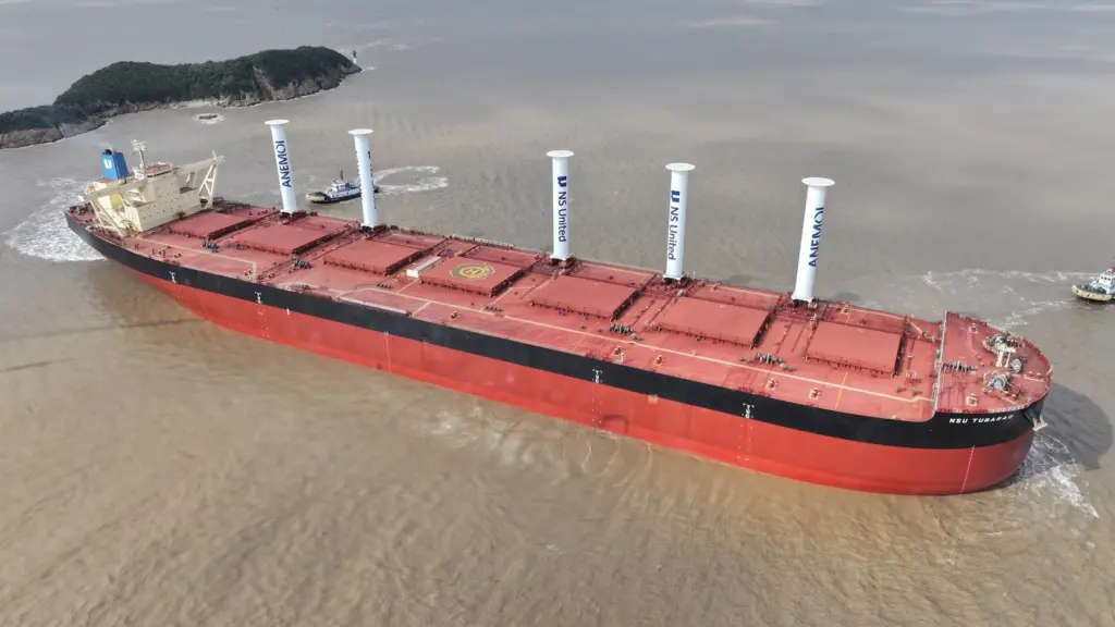 Five Anemoi Rotor Sails on board the NSU Tubarao VLOC