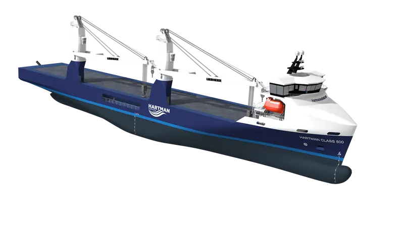 A render of the new 3800 DWT heavy lift vessel being built for Hartman Seatrade