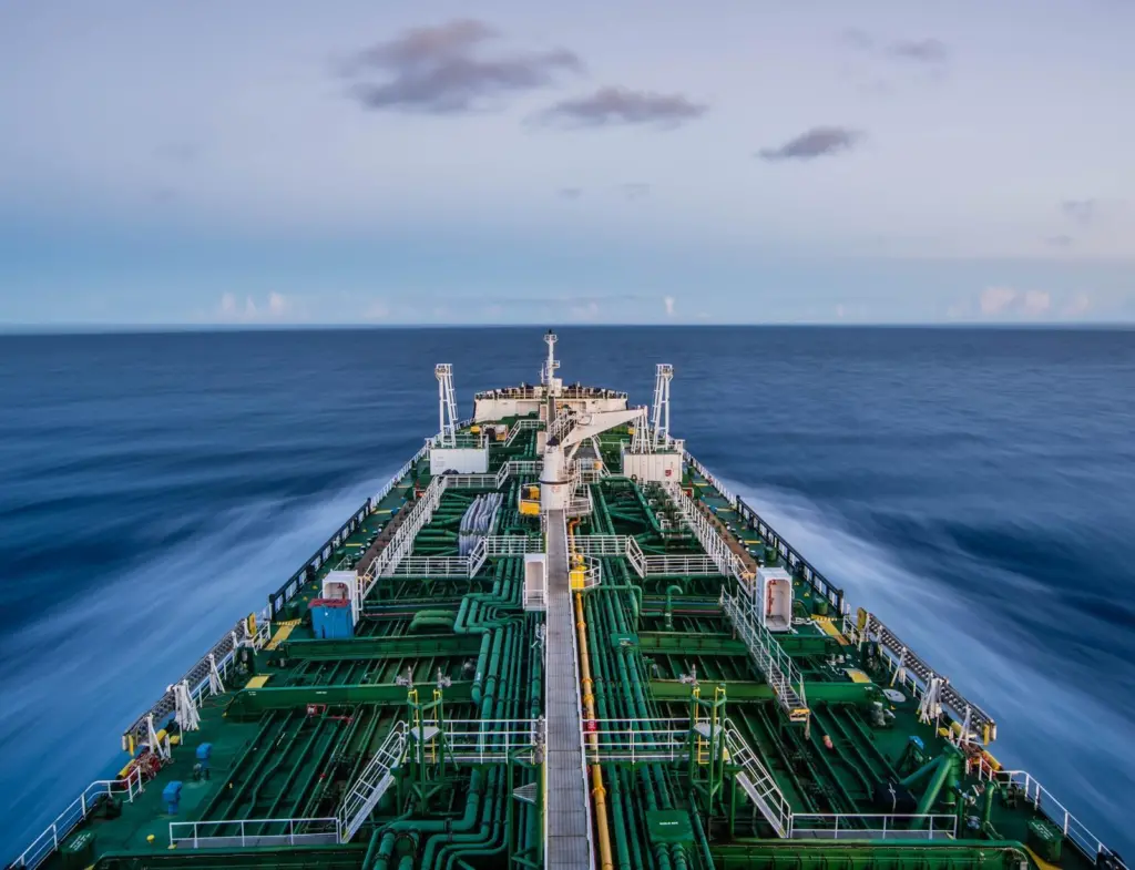 Ship at sea with pipework