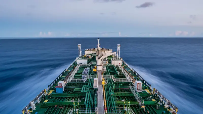 Ship at sea with pipework