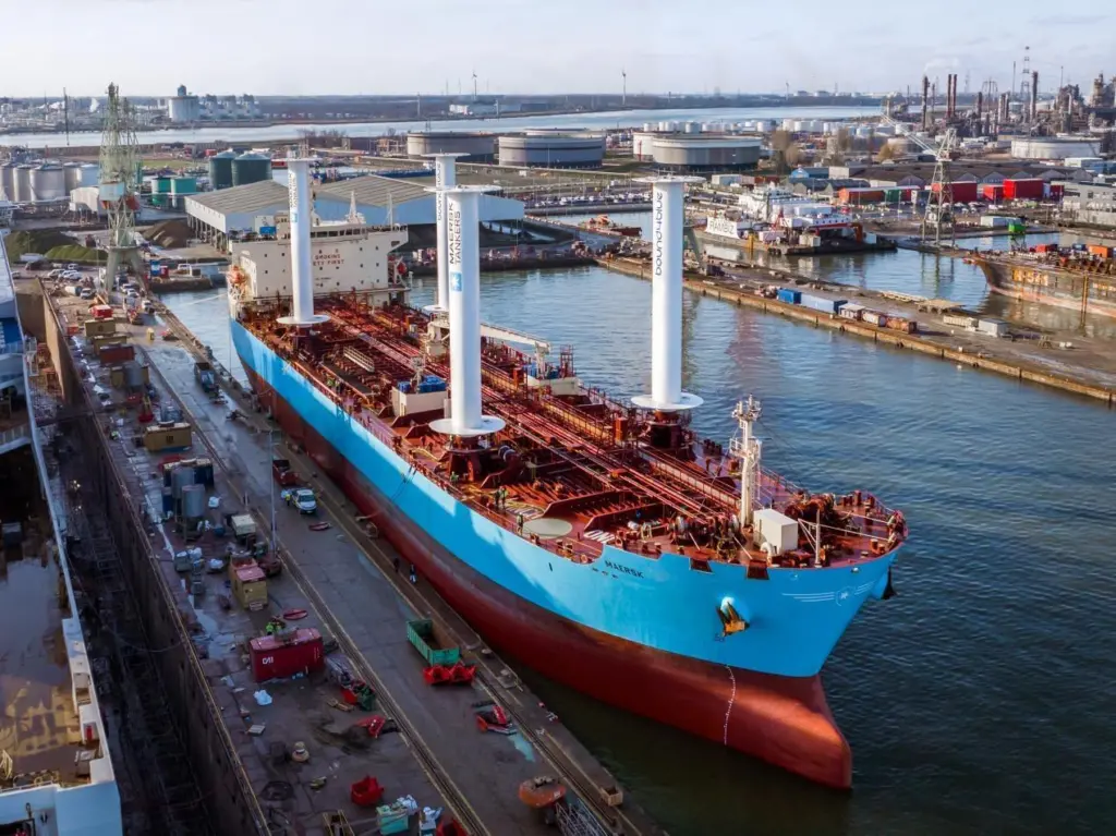 Maersk tanker with four bound4blue eSAILs