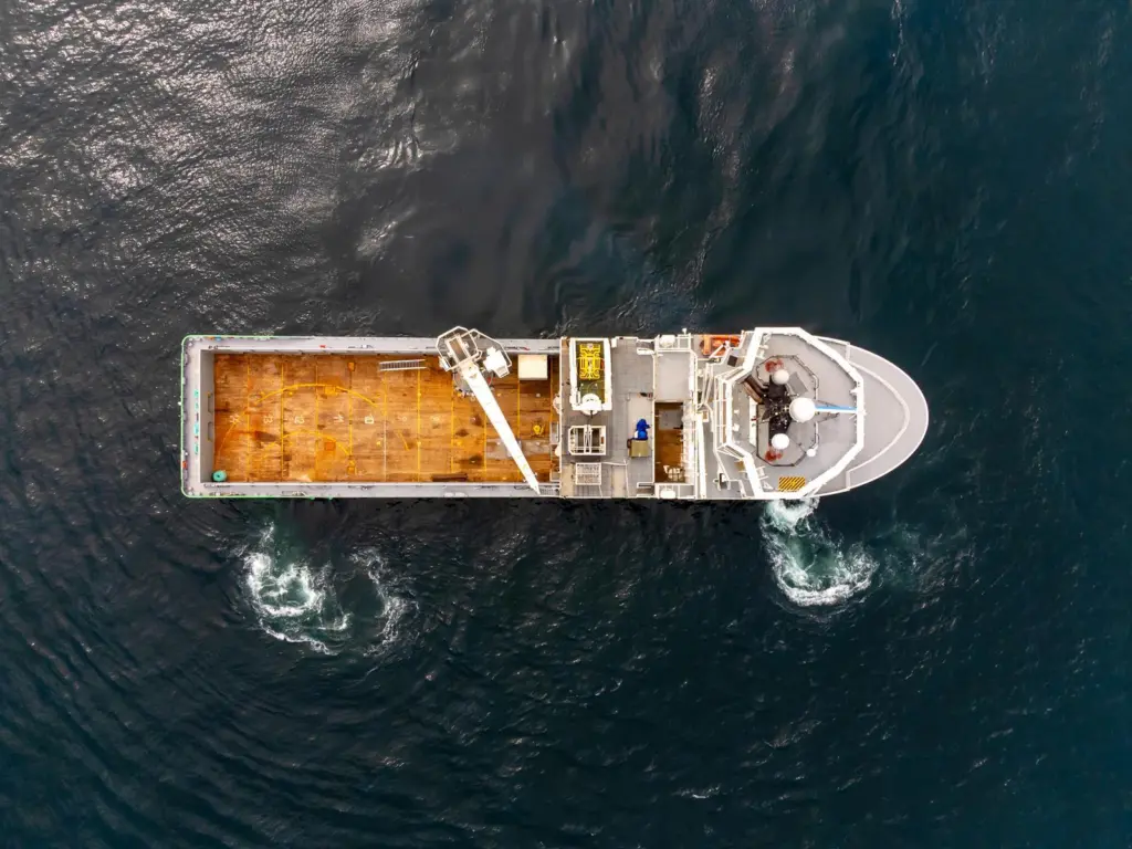 Aerial image of a vessel at sea