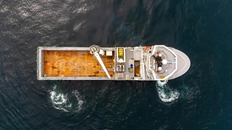Aerial image of a vessel at sea