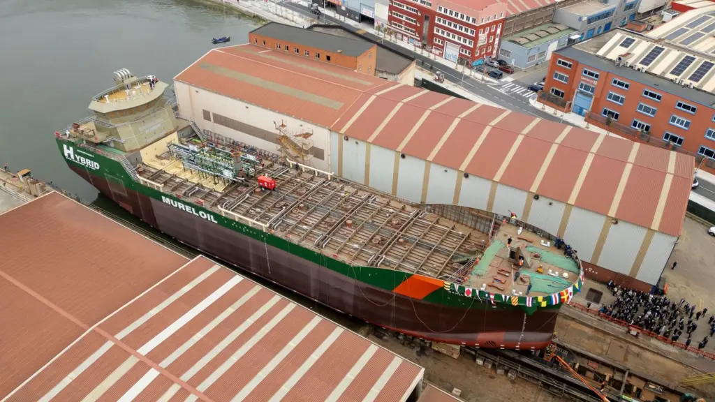 Mureloil hybrid diesel-electric chemical tanker 'Bahia Beatriz' being launched