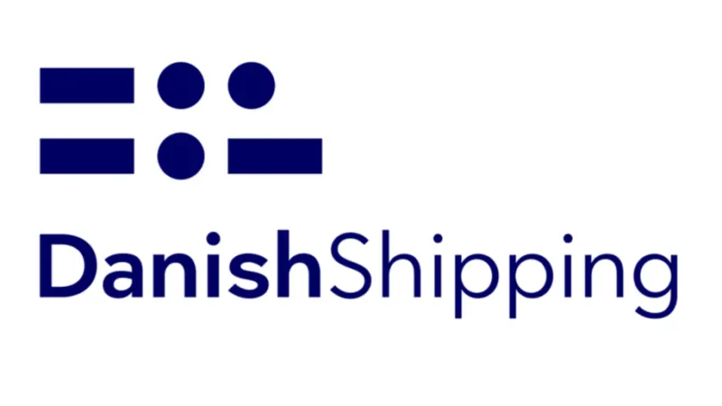 The Danish Shipping logo, blue writing on a white background