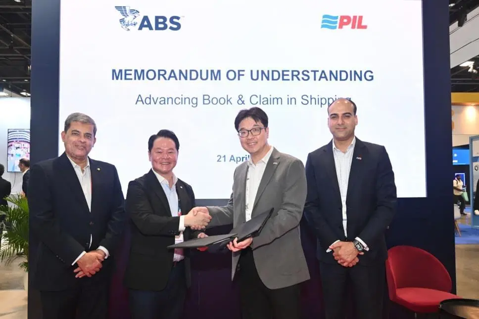 (l-r) Arnab Ghosh, ABS vice president, Pacific Regional Business Development; Michael Ma, ABS senior manager, Global Sustainability; Jerid Soo, PIL assistant general manager, Global Sustainability and ESG; and Abhishek Chawla, PIL chief marine officer