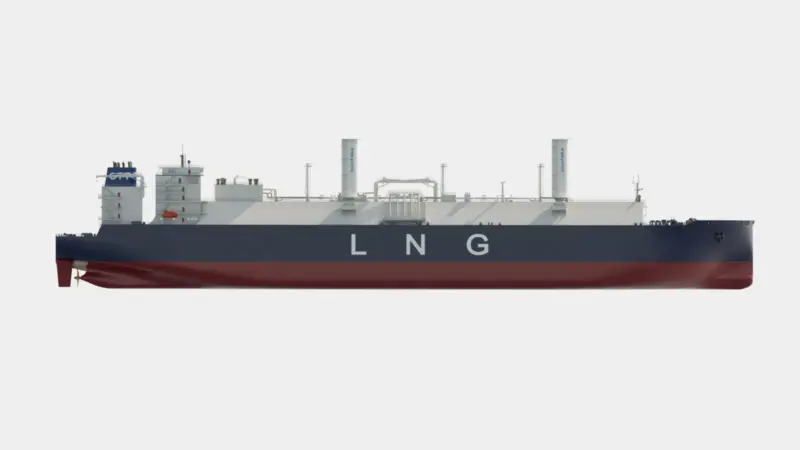 rendering of an LNG carrier fitted with two eSAILs