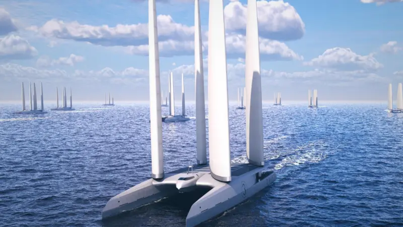 A render of a floating offshore hydrogen vessel