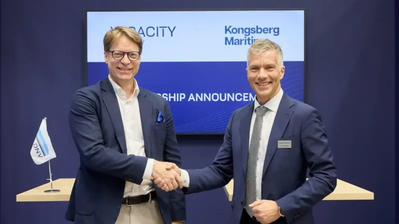 Mikkel Skou, executive director, Veracity at DNV and Anders Bryhni, senior vice president, Digital Ocean at Kongsberg Maritime