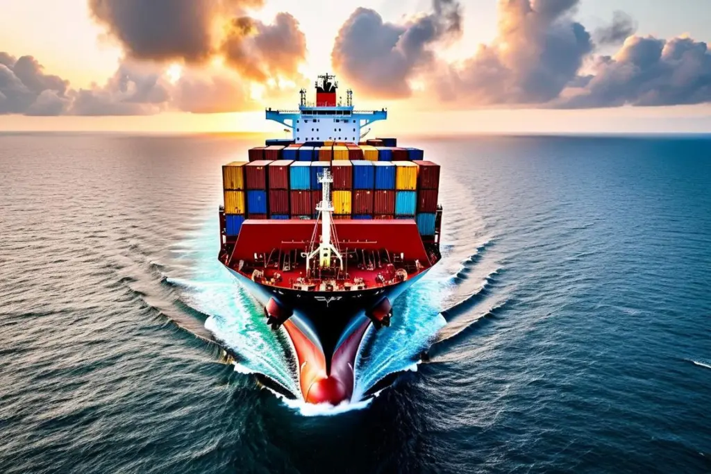 AI rendering of a container ship at sea