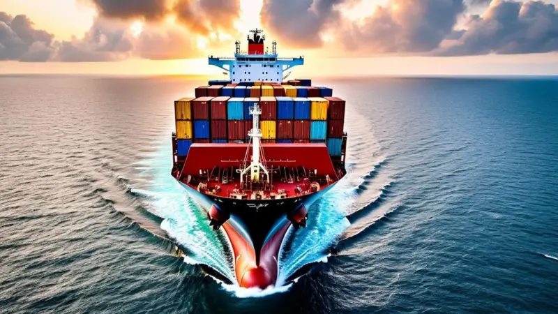 AI rendering of a container ship at sea