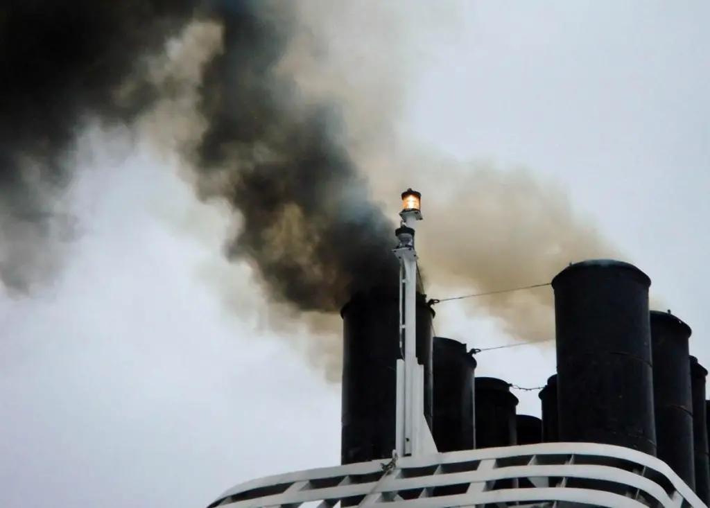 Ship emitting black smoke