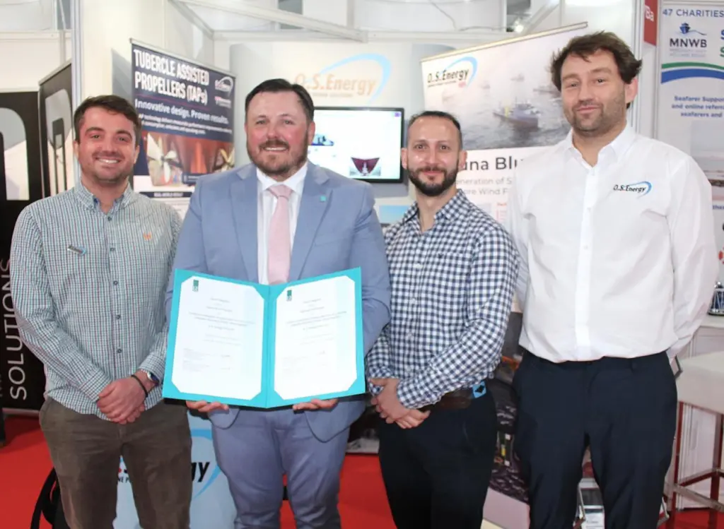 (l-r) Oliver Cornforth, head of projects at O.S. Energy; Steve Windrim, senior client relationship manager, Lloyd's Register; Nik Lekkas, CTO at Ecomar Propulsion; and Martin Nuernberg, director, O.S. Energy
