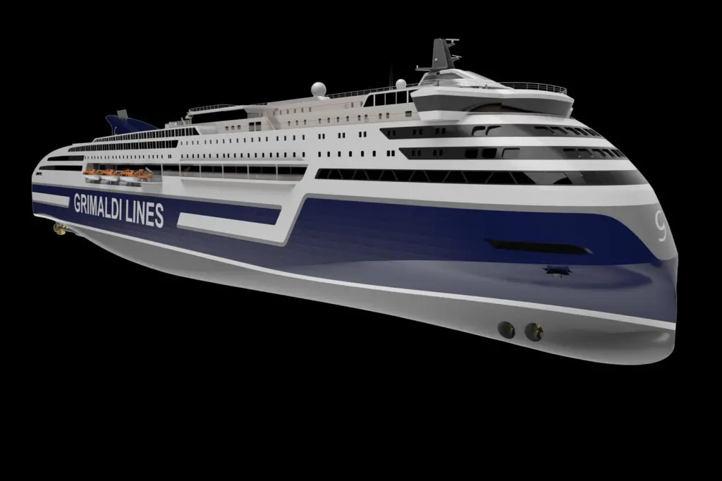 A render of the Grimaldi Lines newbuild ferry