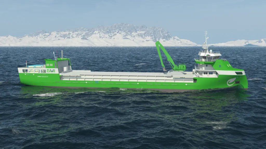 A green H2-powered bulker at sea