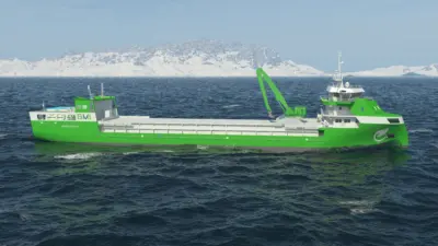 A green H2-powered bulker at sea