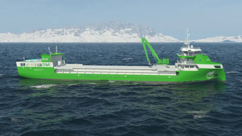 A green H2-powered bulker at sea