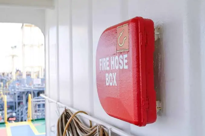 Fire hose box on board a ship