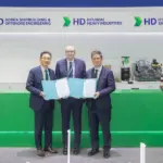 Kwang-Pil Chang, senior executive vice president - Advanced Research Center, HD KSOE; Andy McKeran, chief growth officer, Lloyd’s Register and Hongryeul Ryu, executive vice president & CTO, HD Hyundai Heavy Industries