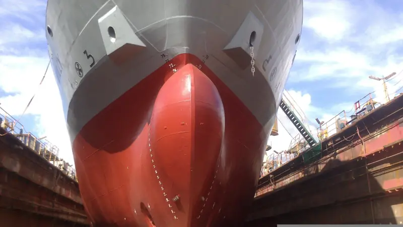 Ship's bow in dry dock