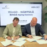 (l-r) Dominik Schneiter, CEO, WinGD and Peter Knaapen, director, 2-stroke Services, Wärtsilä Marine. Image: Wärtsilä Corporation
